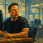 Elon Musk sitting at his computer, profile piece image